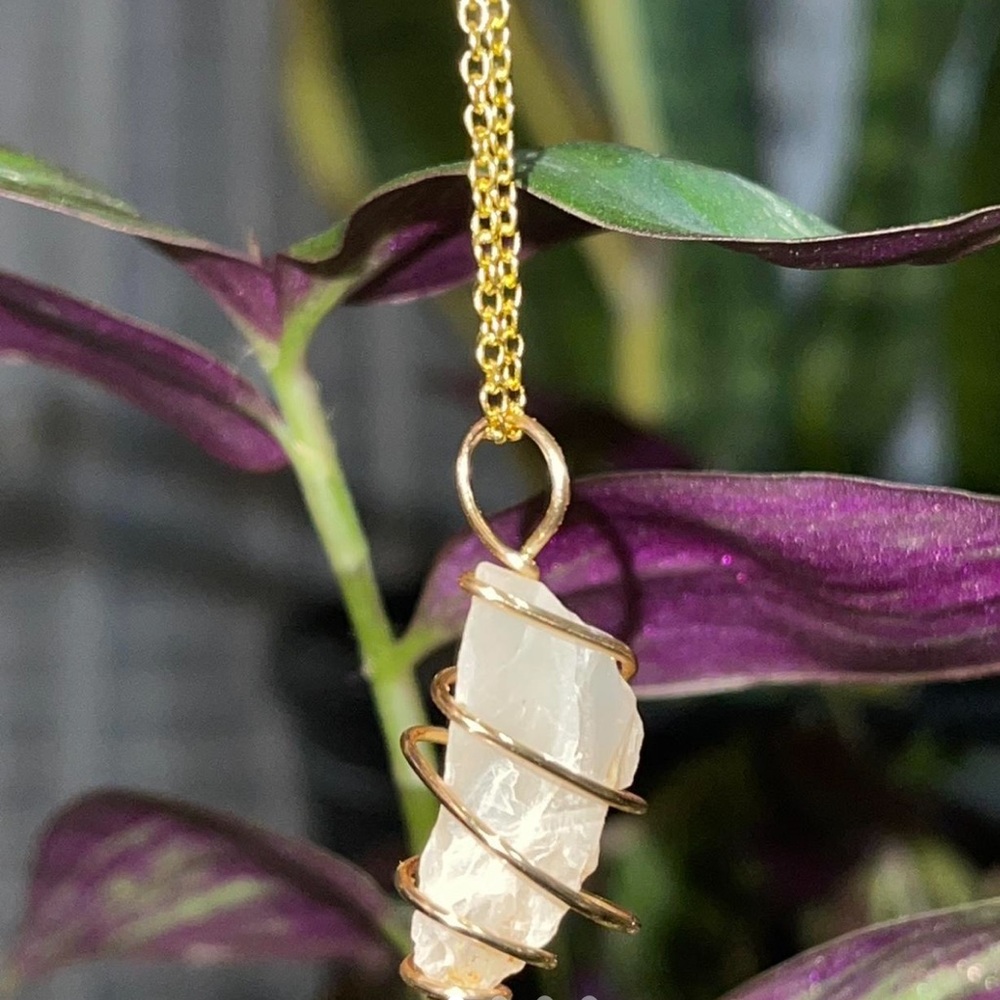 Raw moonstone crystal necklace